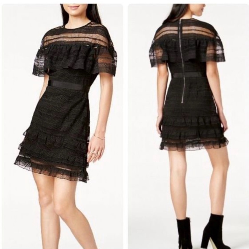 Mare Mare Womens Dress Lace Overlay Ruffled Lined Dress with Back Zipper Size L